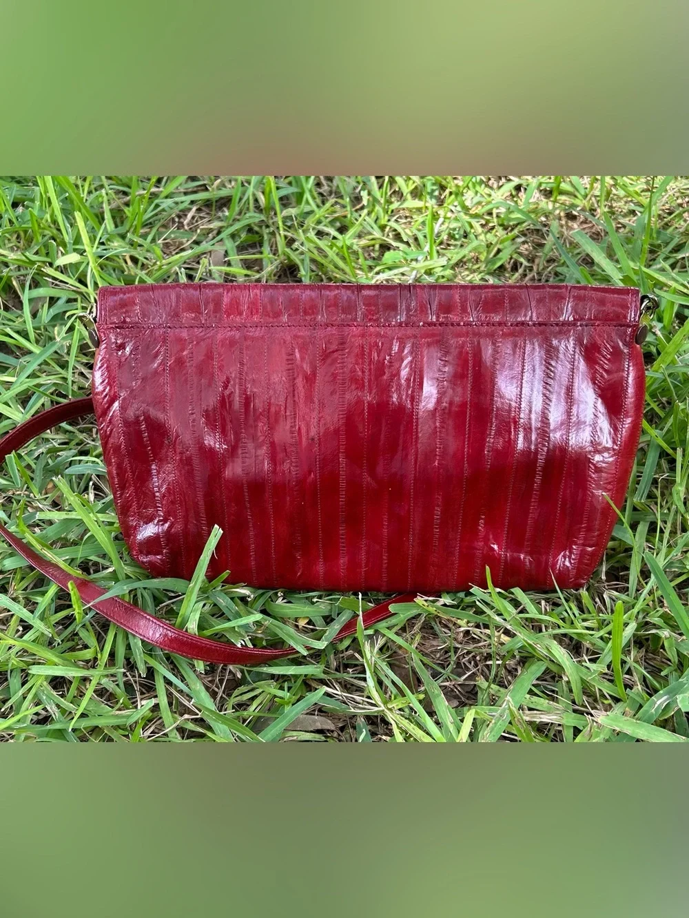 Vintage Eel Skin and Red Leather Shoulder Bag